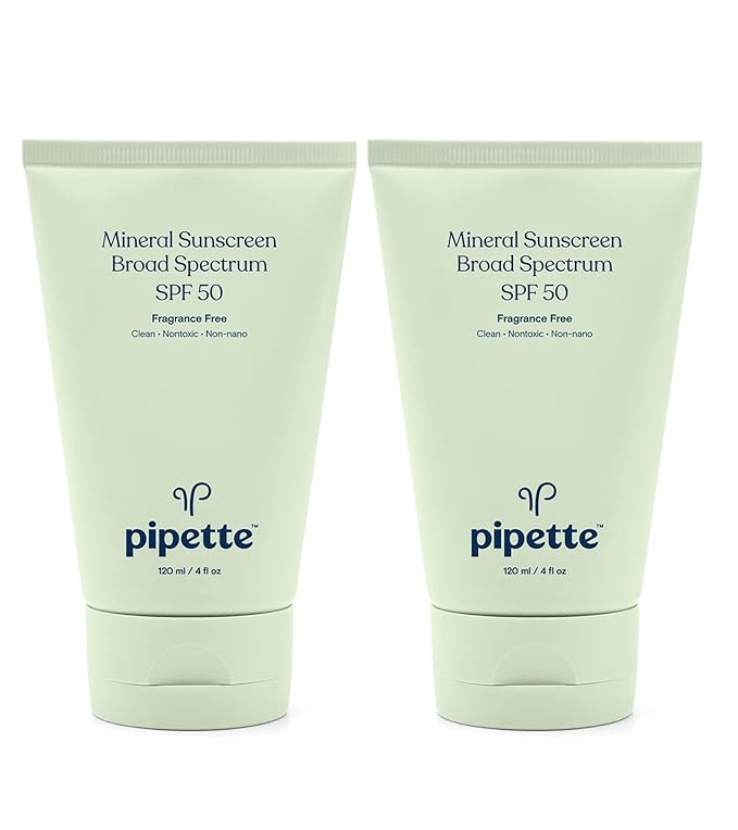 Pipette Mineral Sunscreen - SPF 50 Broad Spectrum Baby Sunblock with Non-Nano Zinc, UVB/UVA Non-Toxic Sun Protection for Kids & Sensitive Skin, 4 fl oz