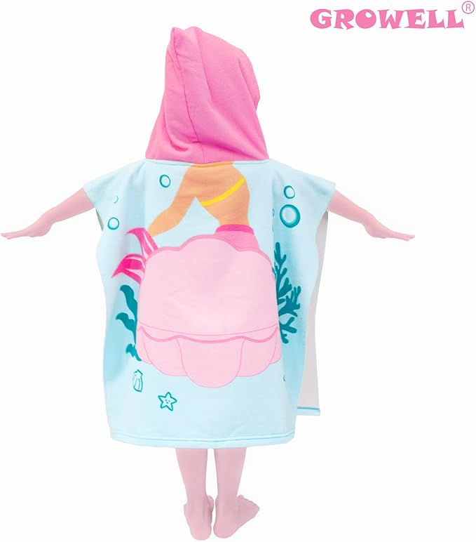 Hooded Kids Beach Towels - Toddler Bath Towel Girls Boys Swim Cover-ups for Ages 1 to 6 Kids Pool Towels Quick Dry Lightweight Soft Microfiber Poncho Towel 24x23 (Mermaid Seashell)