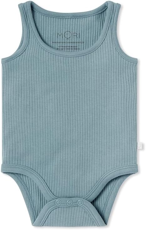 MORI Baby Premium Ribbed Sleeveless Bodysuit for Boys and Girls - Viscose from Bamboo - Unisex Top with Nickel Free Poppers