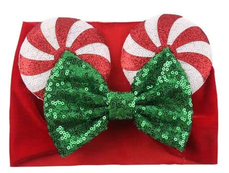 Christmas Mouse Ears Headwrap with Lollipop, Velvet Hair Bow Turban Knotted Headband, Baby Girl Wide Hairband for Newborn Infant Toddler, Party Headwear (christmas headwrap 2)