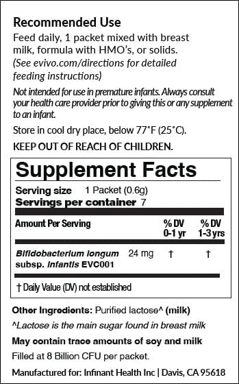 Evivo Award Winning Probiotic Powder for Infants | Ages 0-36 Months | Helps with Colic Symptoms, Gas, Stools & Fussiness | Tasteless Powder | 7pack - 1 Week | 8 Billion CFU