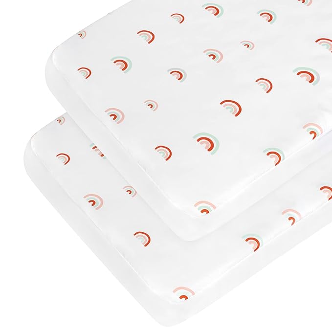 Crib Sheets Boy Girl, 2 Pack Baby Crib Sheets for Standard Crib Mattress & Toddler Bed Mattress, Snug Fit Breathable Soft Fitted Crib Sheet, Rainbow