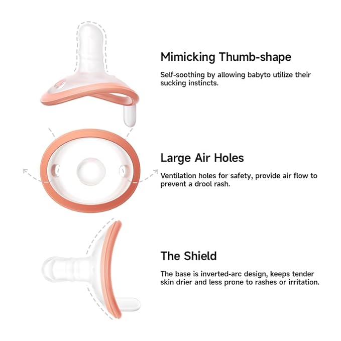 Baby Pacifiers 0-6 Months One-Piece Pacifiers 0-3 Months BPA-Free Lightweight Soft Silicone Newborn Pacifier for Breastfed Babies