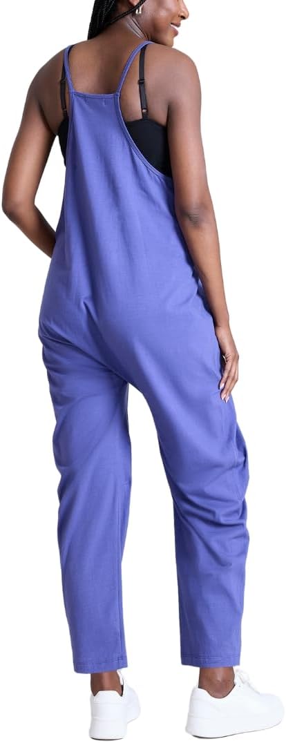 Motherhood Maternity womens Casual Baggy Sleeveless V-neck Pregnancy Romper Jumpsuit With Loose Spaghetti Straps and Pockets