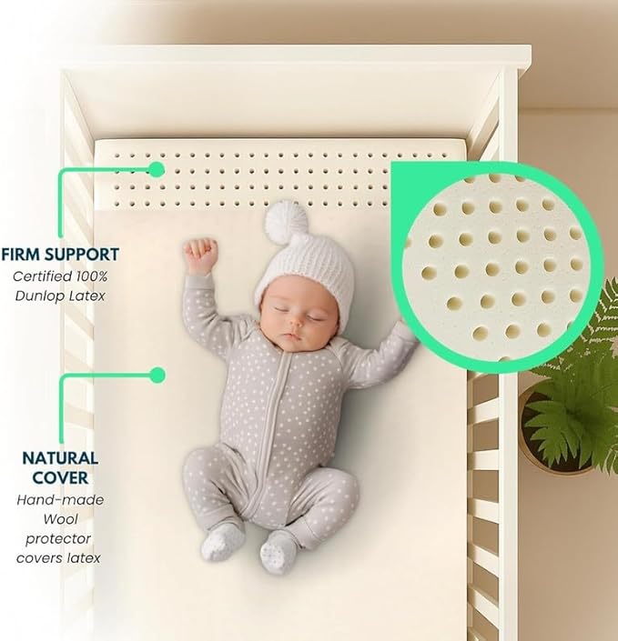 ORGANIC TEXTILES Organic Baby Mattress Topper with Water Resistant Removable Cotton Cover - GOLS/GOTS Certified - Breathable - 2" MiniCrib (38"x24")