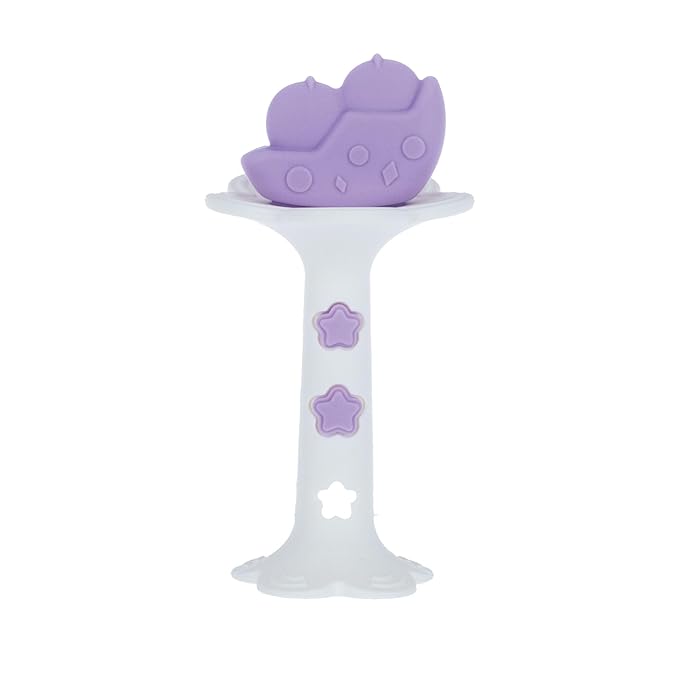 Nuby Silicone Fun Teethers - (2-Pack) Baby Teething Toy - Chick and Tuba Shapes - 3+ Months - Purple and Pink