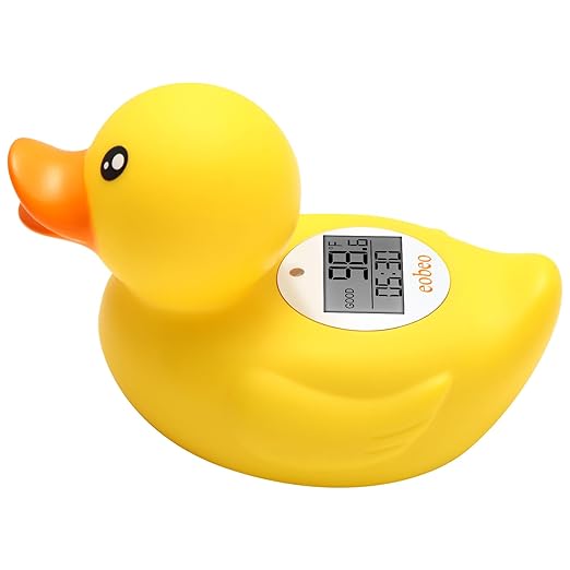 Instant-Read Baby Bath Thermometer - Baby Safety Rubber Duck with Auto Water Temperature Alert & Timer, Cute Floating Bath Toy & Digital Room Thermometer, Essential Must-Have for Baby