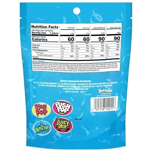 Candy Variety Pack Bag, 4 Ct Individually Wrapped Lollipops, Ring Pop, Push Pop, Baby Bottle Pop & Juicy Drop For Birthday Parties, Valentine's Gifts, Goodie Bags, Party Favors