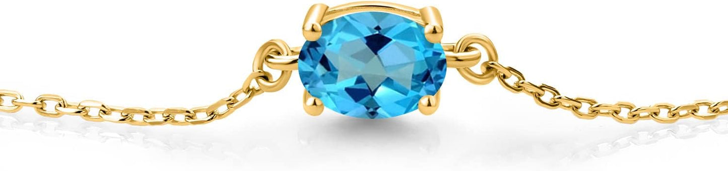 Gem Stone King 7X5MM Oval Gemstone Birthstone Solitaire Bracelet For Women | 925 Sterling Silver | Adjustable Bolo Bracelet For Women | Fine Jewelry Gifts for Her Mom Wife