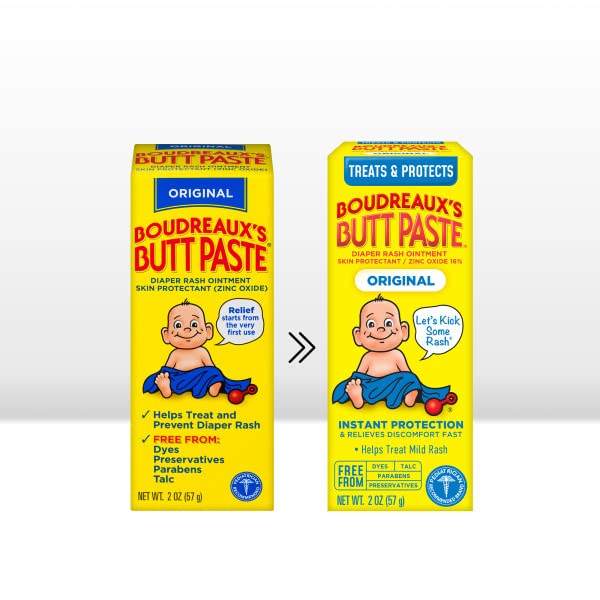 Boudreaux's Butt Paste Original Diaper Rash Cream, Ointment for Baby, 2 oz Tube (Pack of 6)