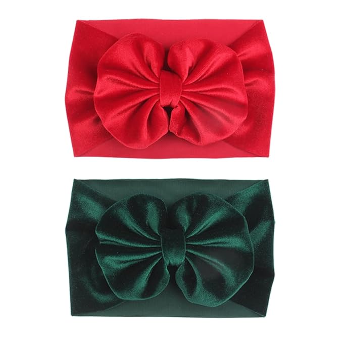 YanJie Baby Girl Bows Christmas Velvet Baby Headbands Big Baby Bows Wide Head Wrap Hair Accessories for Toddlers Newborn Infants Kids(Red-Green)