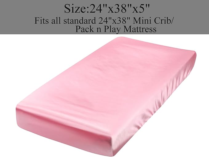 Satin Mini Crib Sheet Set 2 Pack Ultra Soft Silk Fitted Playard Sheet 24x38 Inch Protect for Baby Hair and Skin, Grey & Pink