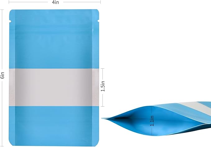 100 Pieces Smell Proof Mylar Bags, Resealable Food Storage Bags with Clear Window, Foil Pouch Stand-up Bags for Food Self Sealing Storage Supplies (Blue, 4 x 6 Inch)