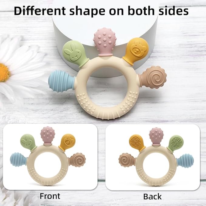 Baby Teether and Rattle Toy Set, BPA-Free, Food-Grade Silicone, Easy-Grip Teething Rattle for Babies, Soothing Teething Toy, Infant Sensory Toy for 3-24 Months (Cat)
