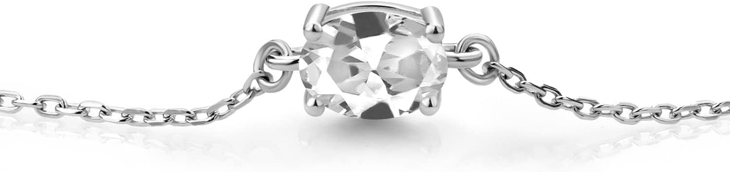 Gem Stone King 7X5MM Oval Gemstone Birthstone Solitaire Bracelet For Women | 925 Sterling Silver | Adjustable Bolo Bracelet For Women | Fine Jewelry Gifts for Her Mom Wife