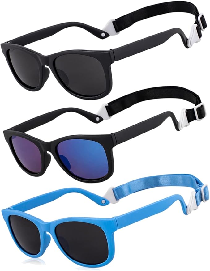 MAXJULI Baby Infant Sunglasses Safe, Soft, With Adjustable Strap 0-24 Months BPA Free 7002