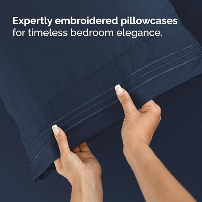 Full XL Size 4 Piece Sheet Set - Comfy Breathable & Cooling Bed Sheets Set - Hotel Luxury Bedding for Women, Men, Kids, Teens, Boys & Girls - Deep Pockets, Soft, Wrinkle Free - Oeko-Tex - Navy Blue