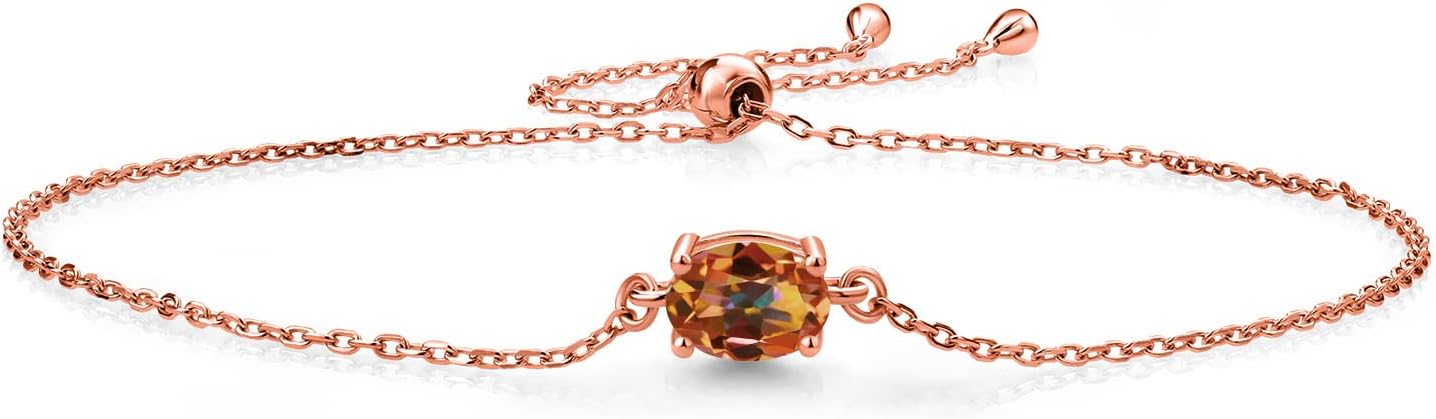 Gem Stone King 7X5MM Oval Gemstone Birthstone Solitaire Bracelet For Women | 925 Sterling Silver | Adjustable Bolo Bracelet For Women | Fine Jewelry Gifts for Her Mom Wife