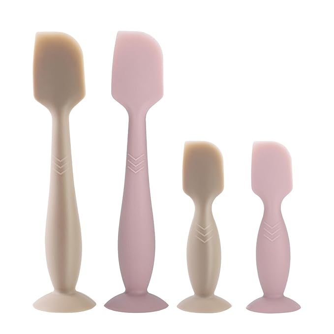 Diaper Cream Spatula, 4 Pack Butt Spatula Baby, Silicone Diaper Cream Applicator, Full-Size + Mini Butt Paste Spatula for Babies, Newborn Baby Necessities (Brown+Pink)