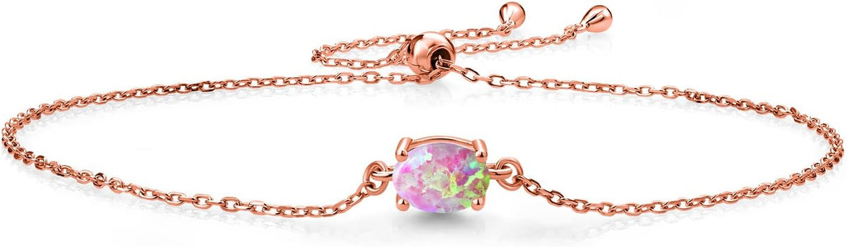 Gem Stone King 7X5MM Oval Gemstone Birthstone Solitaire Bracelet For Women | 925 Sterling Silver | Adjustable Bolo Bracelet For Women | Fine Jewelry Gifts for Her Mom Wife