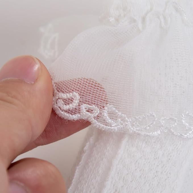 Baby Lace Bow Headband and Sock Set, Toddler Infant Cotton Socks Baptism Headband White Christening Headbands TSFD57