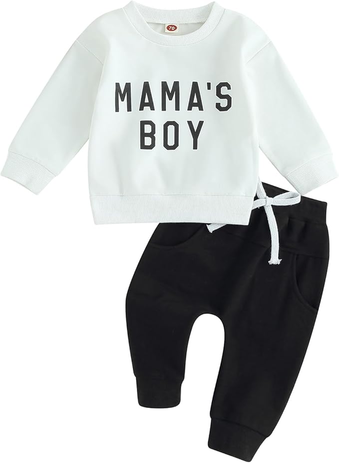 ZAXARRA Toddler Newborn baby boys Fall Outfits Long Sleeve Letter Print Sweatshirt Tops Pocket Pants Casual Clothing Sets