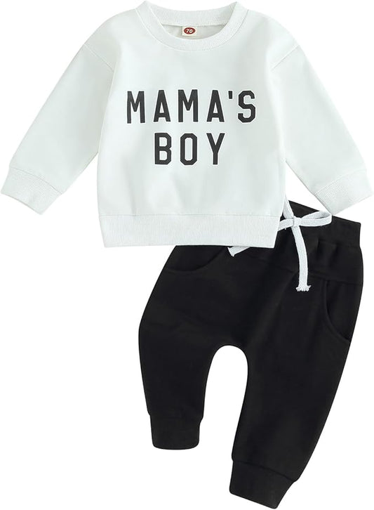 ZAXARRA Toddler Newborn baby boys Fall Outfits Long Sleeve Letter Print Sweatshirt Tops Pocket Pants Casual Clothing Sets