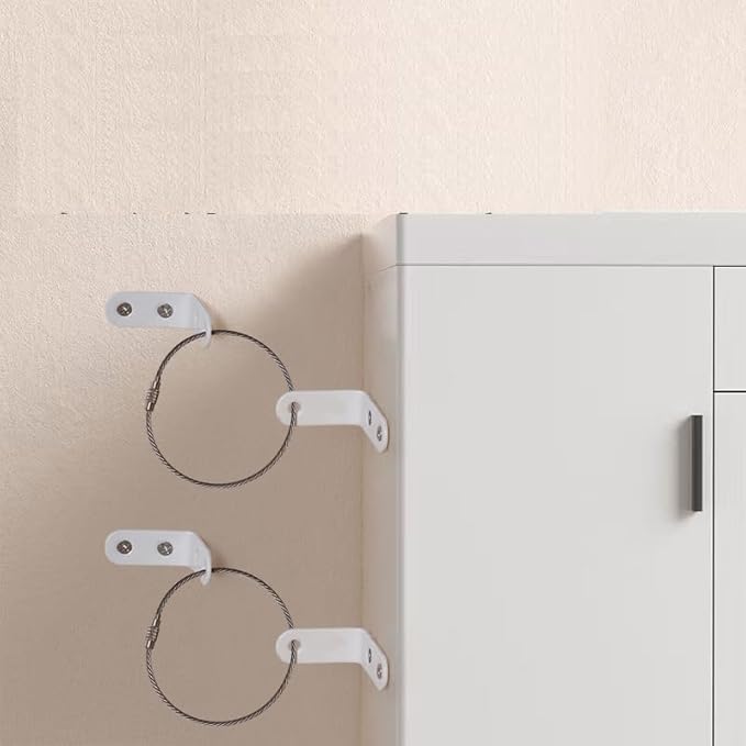 Dresser Anchors to Wall | Anti Tip Furniture Wall Anchor Kit for Baby Proofing 2 Installation Methods Safety Straps Secure Bookcase & Dresser to Wall (White, 1.4 in)