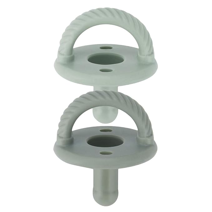 Itzy Ritzy Silicone Pacifiers for Ages 6-18 Months - Itzy Soother Pacifiers Feature Collapsible Handle & Two Air Holes for Added Safety; Set of 2 in Agave & Succulent