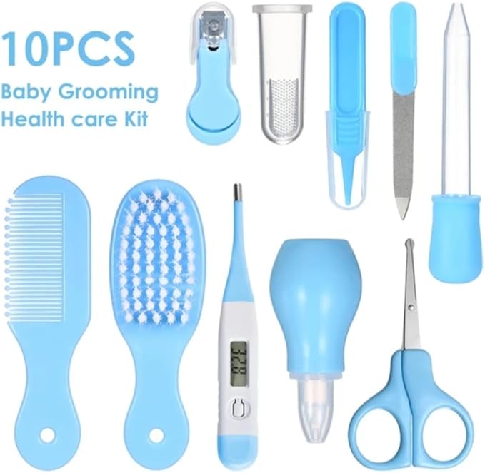 10 PCS Baby Grooming Health Care KIT for New Borns and Toddlers (Blue) Ideal for Travelling & Home Use