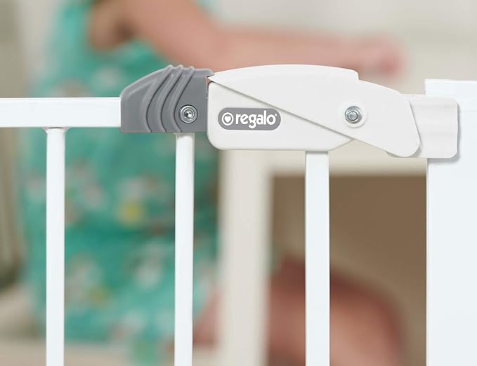 Regalo Safety Extra Tall and Wide Baby Safety Gate for Doorways & Bottom of Stairs, Pressure Mount Design for Babies 6-24 Months, Toddlers & Pets, Tested & Safe, American Designed, American Owned