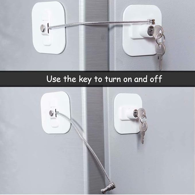 Locks for Refrigerator,2 Pack Fridge Lock with Keys,Lock for a Fridge,White Refrigerator Lock