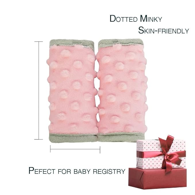 car seat Strap Cover for Baby, seat Belt Cover Cushion, Belt Pads fit Baby Carrier/Pushchair/Stroller, Cozy Peace Dotted Minky, Solid Pink