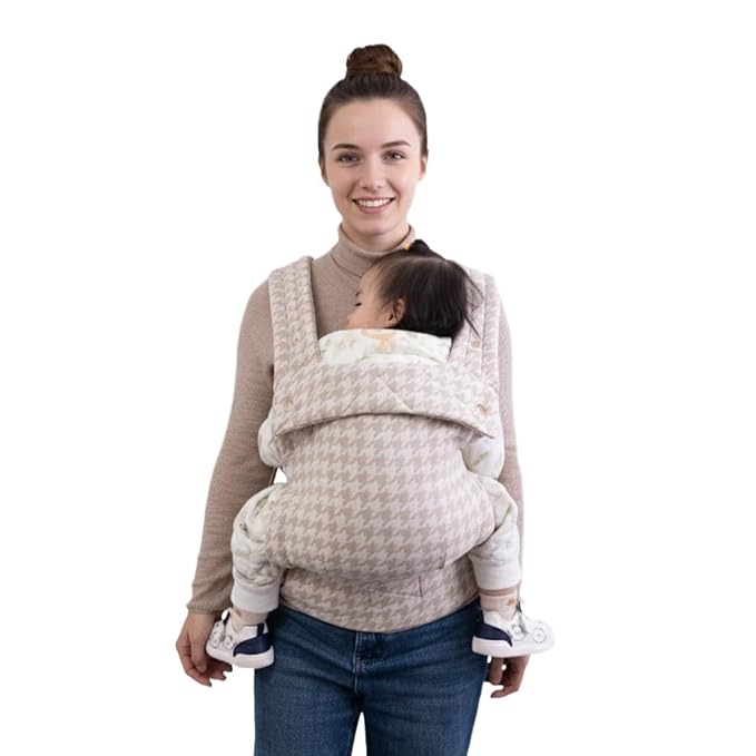 Baby Carrier for Newborns to Toddlers, Houndstooth Adjustable Soft Cotton Linen Carrier, 4-in -1 Lightweight Front and Back Ergonomic Baby Holder Carrier
