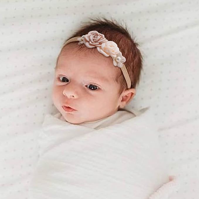 Baby Girl Headbands Nylon Flower Elastic Hairbands 3pcs Hair Accessories Gift for Newborn Infant Toddlers (YM1)