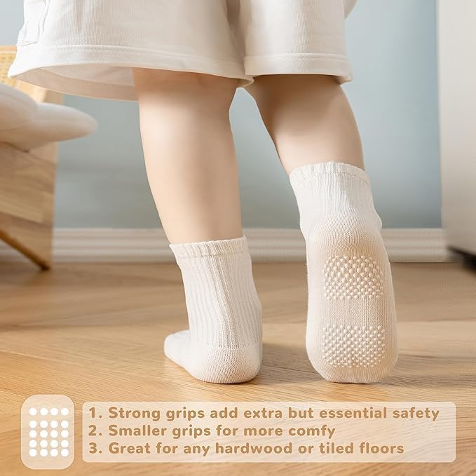 Toddler Grip Socks Non Slip Crew Socks Cute Seamless Cotton Socks for Baby Boys Girls Infants Kids 9 Pairs