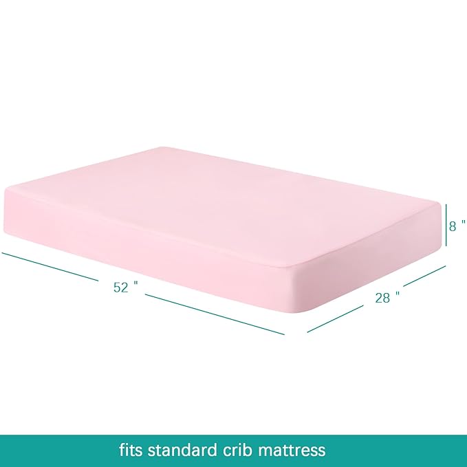 Biloban Crib Sheets Fitted, 2 Pack Sheet Fits Standard Crib Mattress, Neutral Toddler Bed Sheets for Baby Boys and Girls, Pink & Aqua, 52'X 28'
