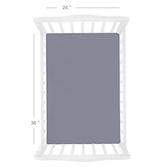 Biloban Mini Crib Sheets Fitted, 2 Pack Mini Crib Sheet Fits for Mini Crib Mattress, Neutral Mini Crib Sheets for Baby Boys and Girl, Grey & Navy, 38”X 24”