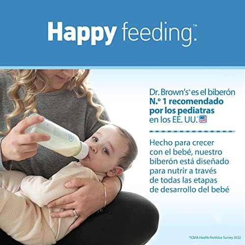 Dr. Brown's Natural Flow Anti-Colic Options+ Narrow Baby Bottle, 4 oz/120 mL, with Level 1 Slow Flow Nipple, 0m+, 4 Pack