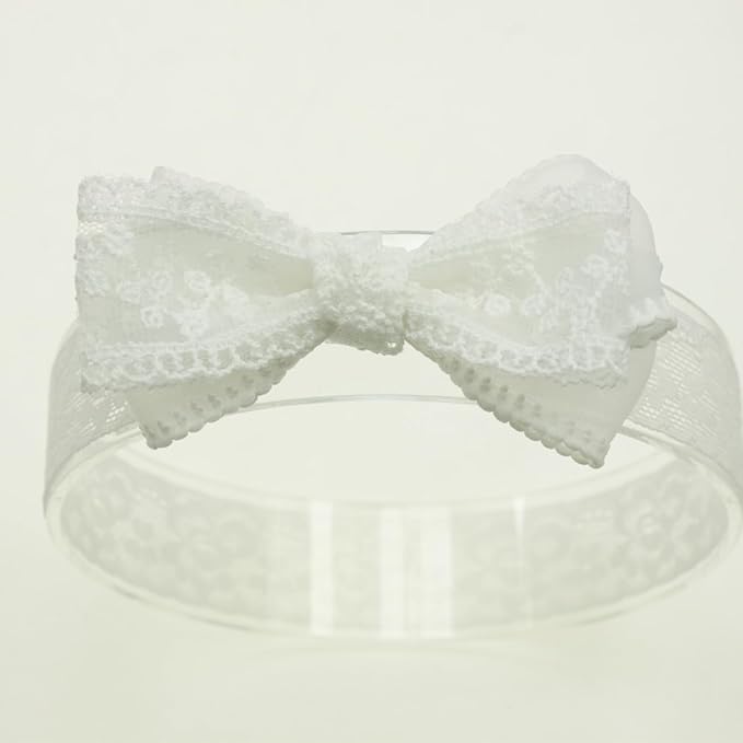 Nihao Baby Off White Lace Baptism Headband Christening Hair Accessories (0-6 months,B-Off White Lace Bow)
