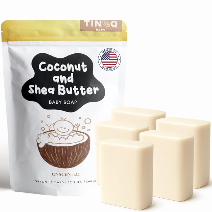 Fragrance Free Baby Bar Soap for Sensitive Skin | Unscented Natural soap bar for toddlers kids adults with gentle skin | Organic ING | Made in USA | 5 Bars