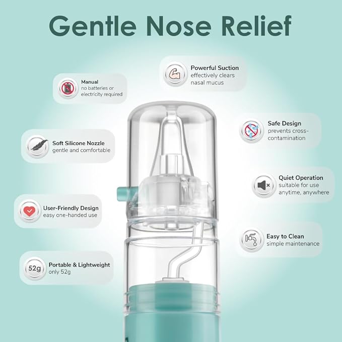Maymom Manual Baby Nasal Aspirator – Nose Sucker for Newborns and Toddlers, 3 Adjustable Suction Levels, Soft Silicone Tip, One-Handed Use, Mucus Remover, Easy to Clean, Baby Congestion Relief