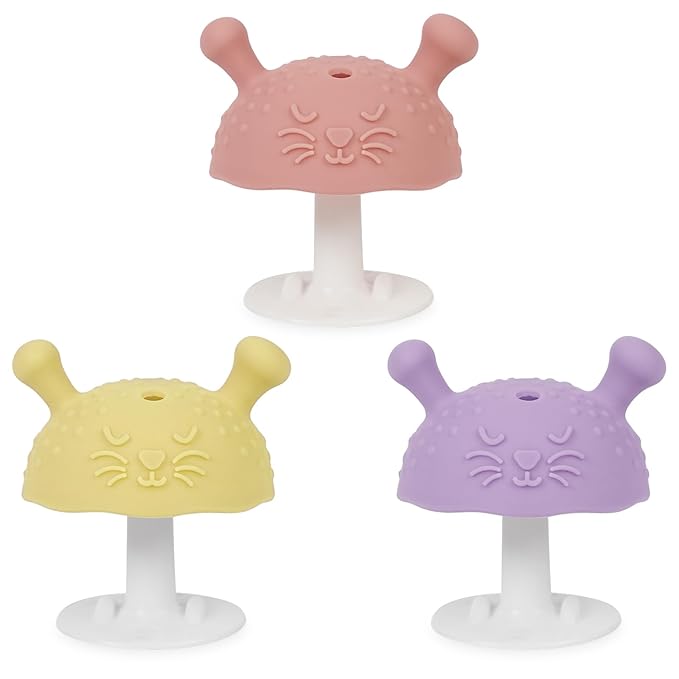 BumbleBee Silicone Teething Toys Set 3M+, BPA-Free & Easy to Grip Baby Teether with Suction Base, Infant Teething Relief Toy - 3PCS (Pink+Purple+Yellow)