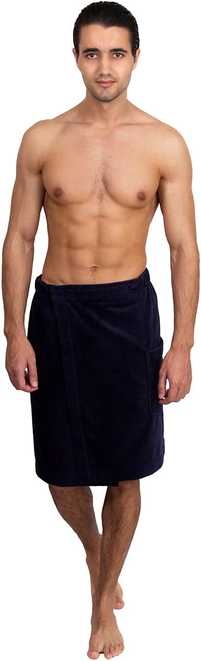 TowelSelections Mens Cotton Shower Wrap Adjustable Terry Velour Spa Bath Towel Wrap Sauna Gym Towels for Men