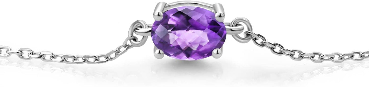 Gem Stone King 7X5MM Oval Gemstone Birthstone Solitaire Bracelet For Women | 925 Sterling Silver | Adjustable Bolo Bracelet For Women | Fine Jewelry Gifts for Her Mom Wife