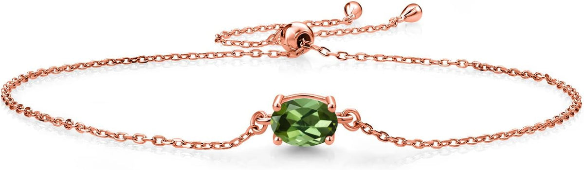 Gem Stone King 7X5MM Oval Gemstone Birthstone Solitaire Bracelet For Women | 925 Sterling Silver | Adjustable Bolo Bracelet For Women | Fine Jewelry Gifts for Her Mom Wife