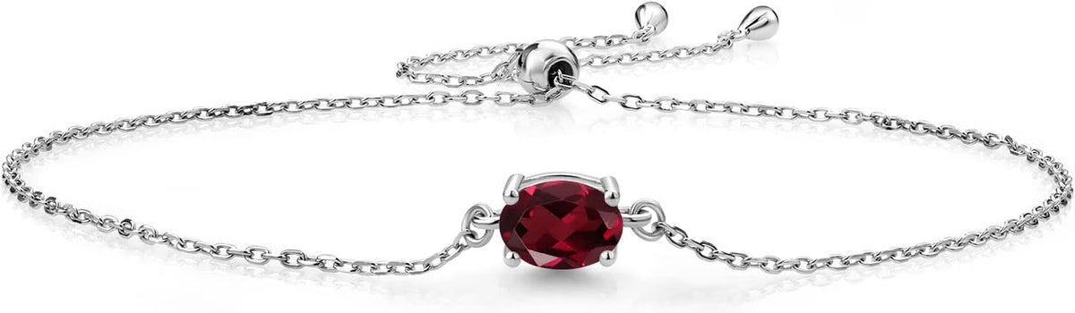 Gem Stone King 7X5MM Oval Gemstone Birthstone Solitaire Bracelet For Women | 925 Sterling Silver | Adjustable Bolo Bracelet For Women | Fine Jewelry Gifts for Her Mom Wife