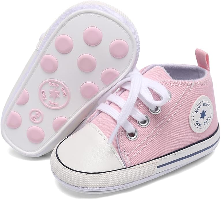 Unisex Baby Girls Boys Canvas High-top Shoes, Newborn Infant Anti-Slip Soft Sole Frist Walking Breathable Sneakers
