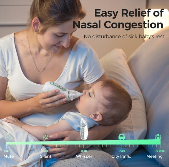 Momcozy Baby Nasal Aspirator, 3 Suction Levels Electric Nasal Aspirator for Baby, Portable Baby Nose Aspirator with Light Soothing and Music