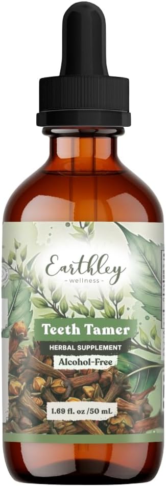 Earthley Wellness Teeth Tamer, Teething Relief for Babies & Kids, Organic Herbal Formula, Soothes Drooling, Gum Discomfort & Irritability, Sugar-Free, 3+ Month Supply (1.69 oz Glass, 500 doses)
